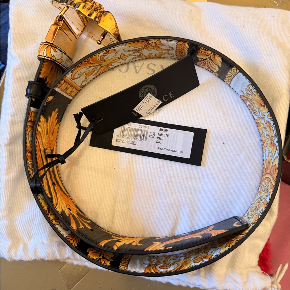 Versace Women's Black and Gold Ornate Belt